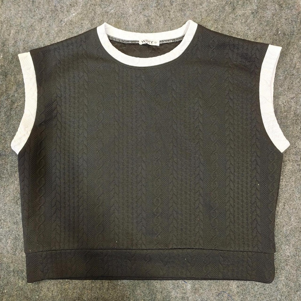 Why Dress Womens Black White Cable Knit Textured Sleeveless Top Size S